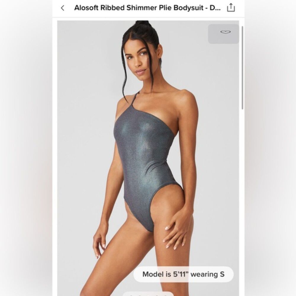 Alo Yoga Alosoft Ribbed Shimmer Bodysuit Dark Grey Iridescent Size S NWT - Picture 1 of 8